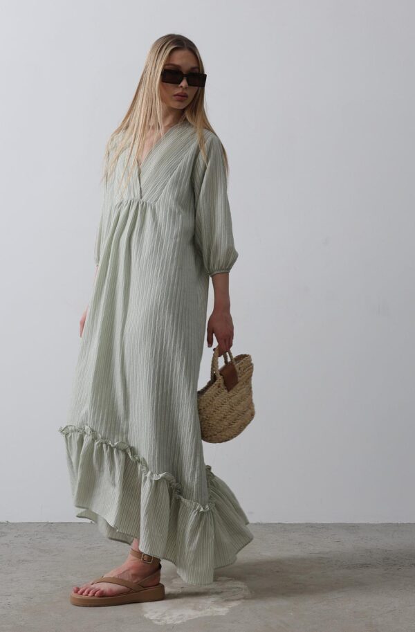 ÇİZGİLİ OVERSIZE V YAKA ELBİSE