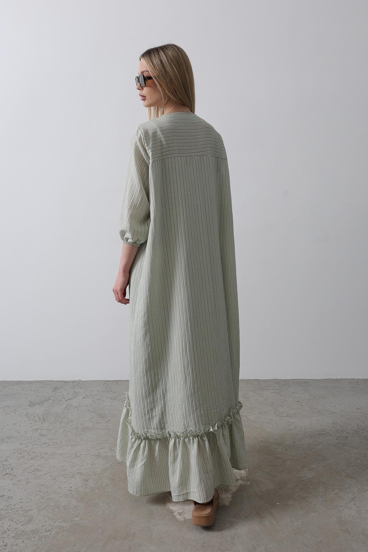 ÇİZGİLİ OVERSIZE V YAKA ELBİSE